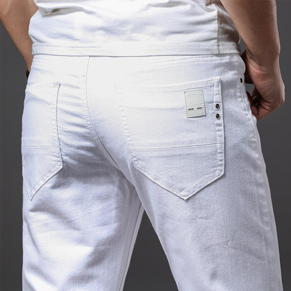 Men'S Fashion For 70 Year Old - Men White Jeans Elasticity Straight Slim