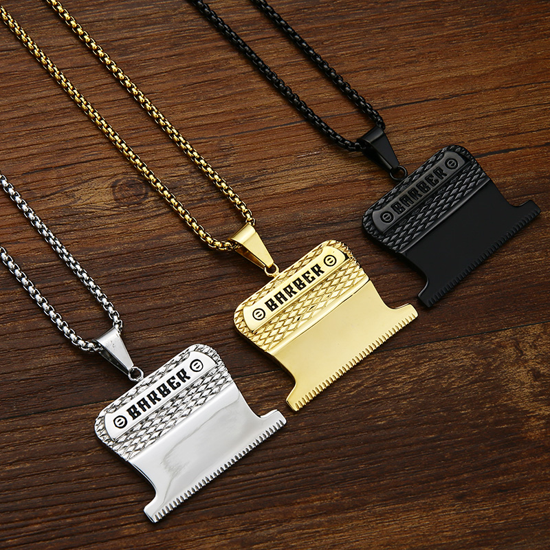 Men'S Fashion Haircuts - Valily Golden Barber Pendant Stainless Steel
