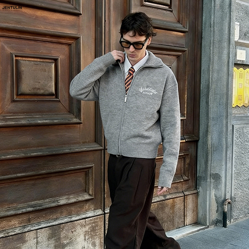 Retro Spliced ​​Zipper Knitted - Mens Fashion Mullet review and price